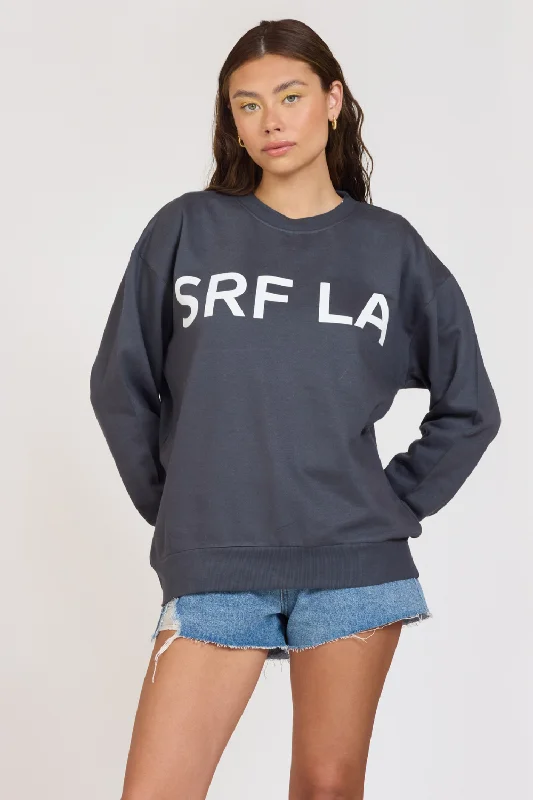 Hoodie for casual runs men-"Surf LA" Black Surf Wash Crewneck