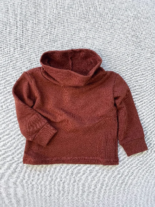 Hoodie with bold fabric men-cowl neck organic french terry sweatshirt in chestnut