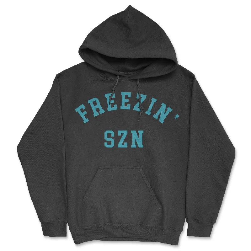 Men’s durable navy hoodie-Freezin Szn Unisex Hoodie Funny Cold Winter Weather Frozen Joke Hooded Sweatshirt