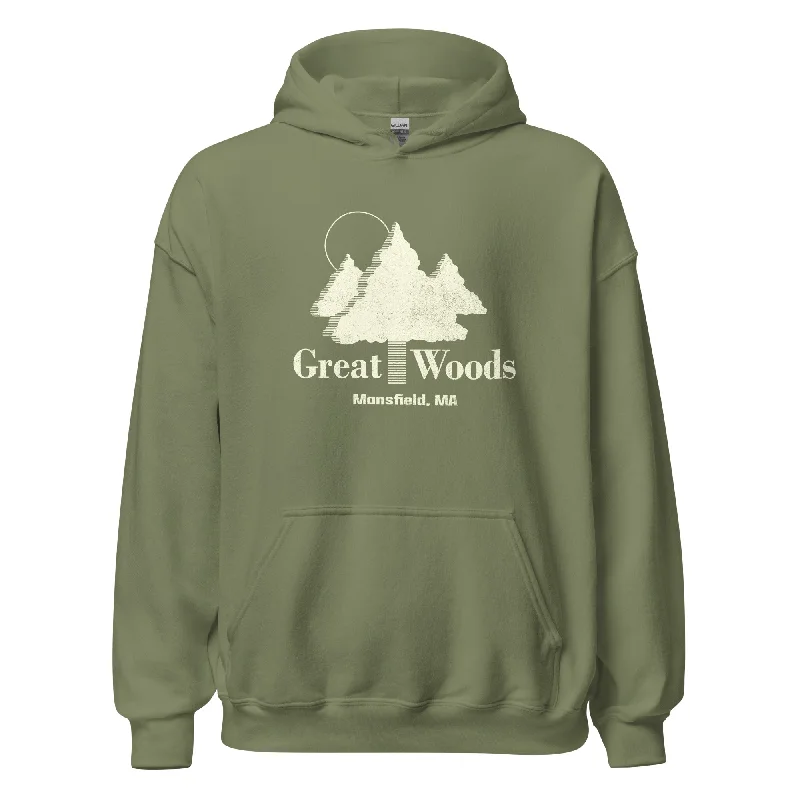 Men’s premium navy hoodie-Great Woods Hoodie - Mansfield, MA | Retro Concert Venue Sweatshirt