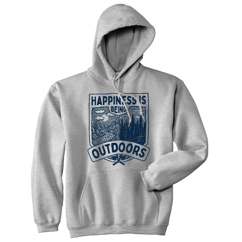 Men’s comfy sporty pullover-Happiness Is Being Outdoors Unisex Hoodie Funny Cool Nature Hiking Camping Lovers Hooded Sweatshirt