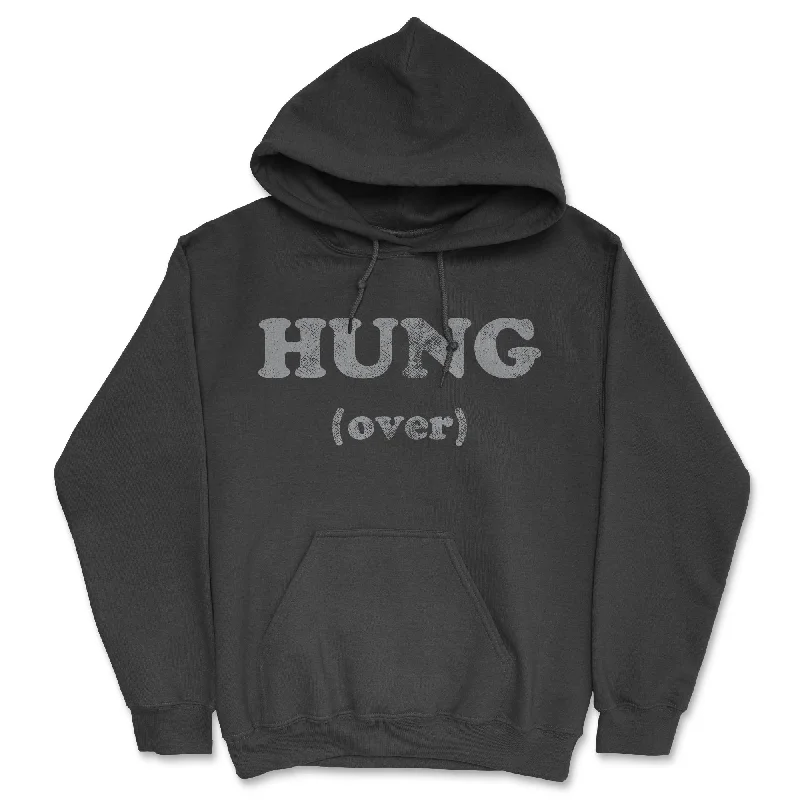 Men’s premium grey hoodie-Hung Over Unisex Hoodie Funny Adult Humor Drinking Dick Joke Hooded Sweatshirt