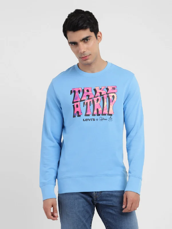 Hoodie for outdoor strolls men-Men's Printed Crew Neck Sweatshirt