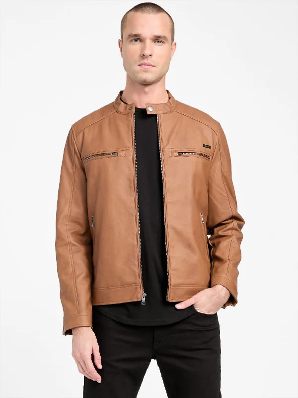 Men's wool-lined trench jackets-Mack Faux-Leather Moto Jacket