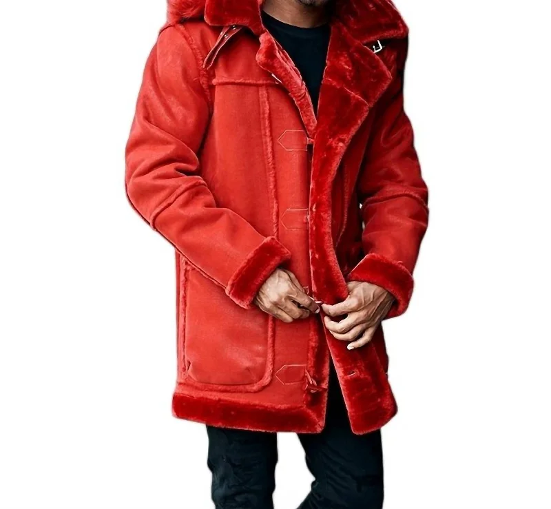 Men's glossy leather jackets-Men's Denali Shearling Jacket In Red