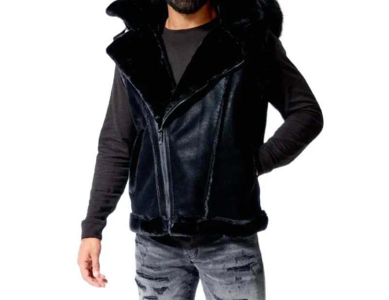 Men's insulated rain jackets-Men's Denali Shearling Vest In Black