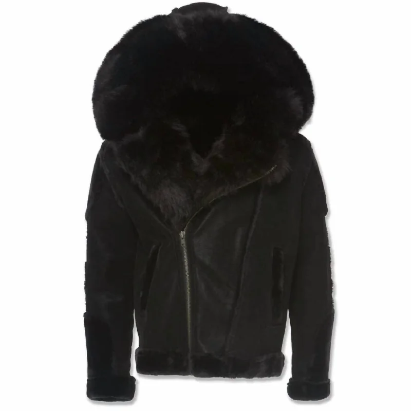 Men's dense puffer jackets-Men's El Jefe Shearling Moto Jacket In Black