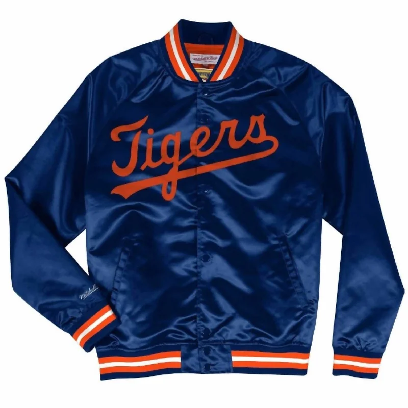 Men's matte leather jackets-Men's Mlb Detroit Tigers Lightweight Satin Jacket In Navy