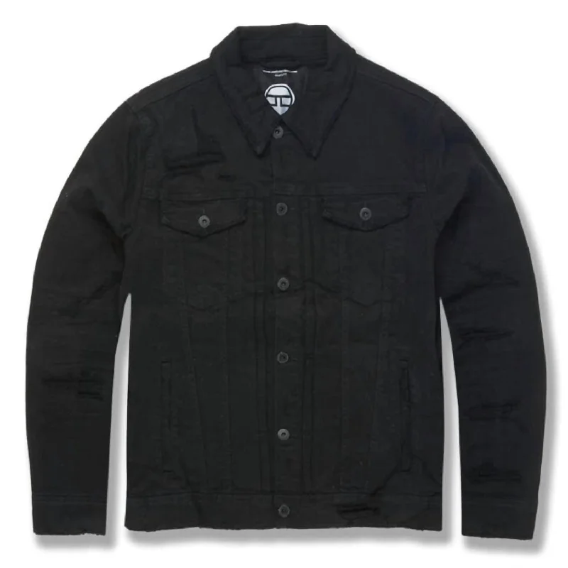 Men's dark denim jackets-Men's Tribeca Twill Trucker Jacket In Black