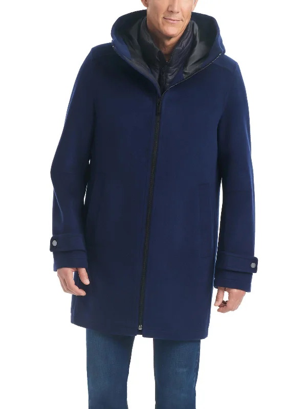 Men's thick puffer jackets-Mens Water Resistant 3-In-1 Wool Coat