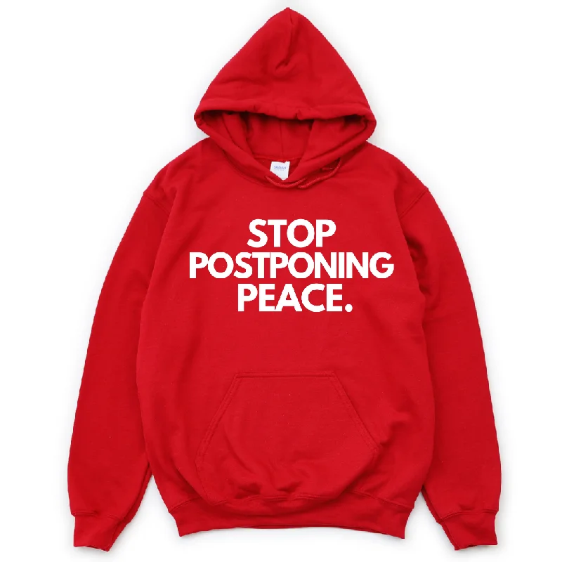 Men’s premium white hoodie-Stop Postponing Peace Hoodie