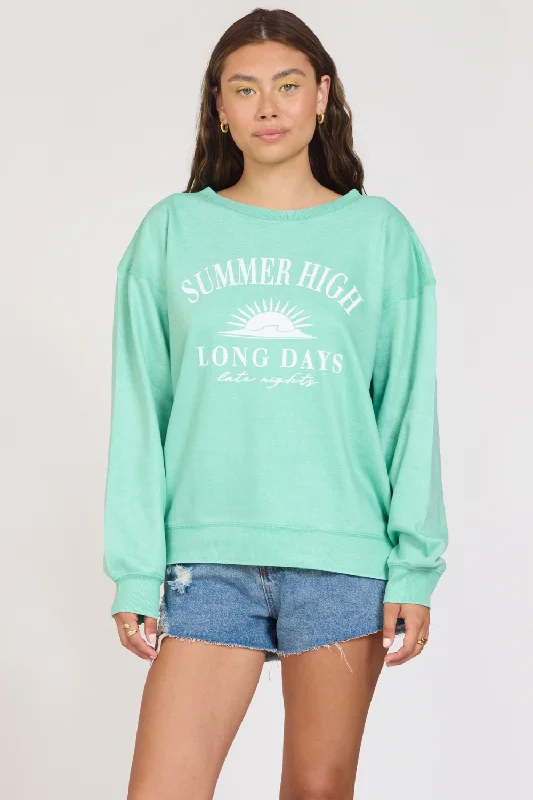 Hoodie with retro fabric men-"Summer High" Surf Green Burnout Fleece Crewneck