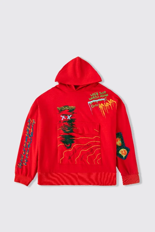 Hoodie with contrast hem men-THE MADMAN - RED HOODIE