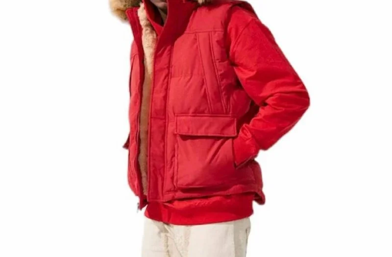 Men's stormproof rain jackets-Yukon Fur Lined Puffer Vest In Red