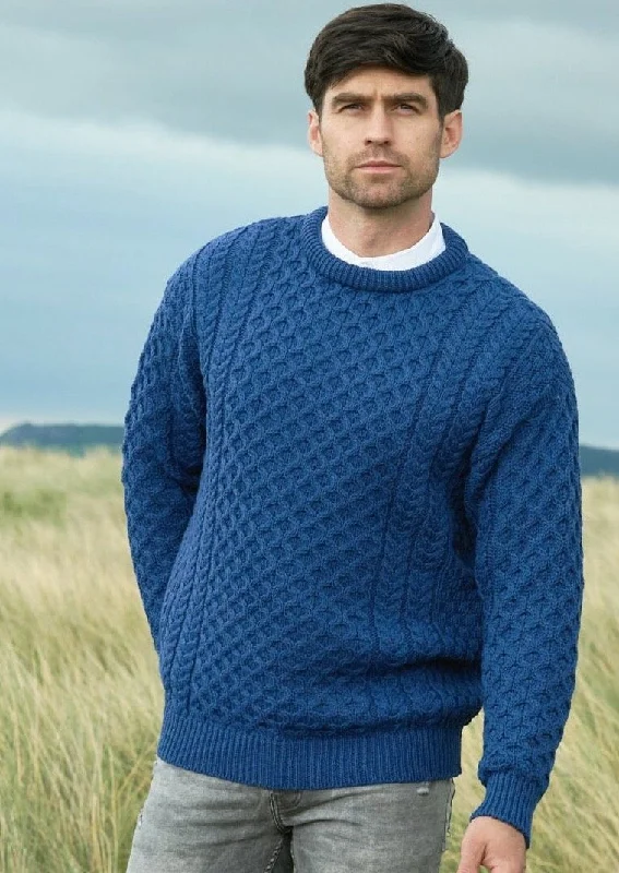 Aran Crew Neck Merino Sweater | Blue