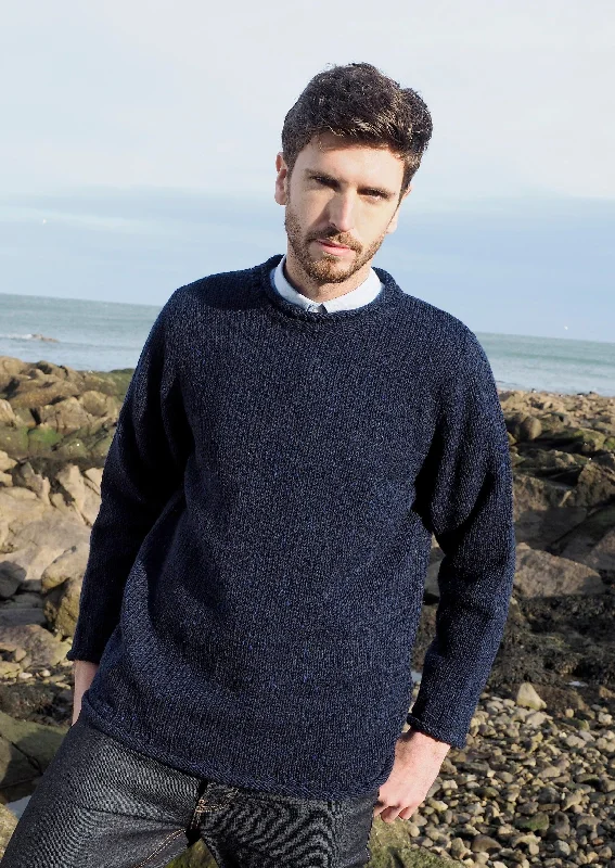 Donegal Curl Neck Sweater | Navy