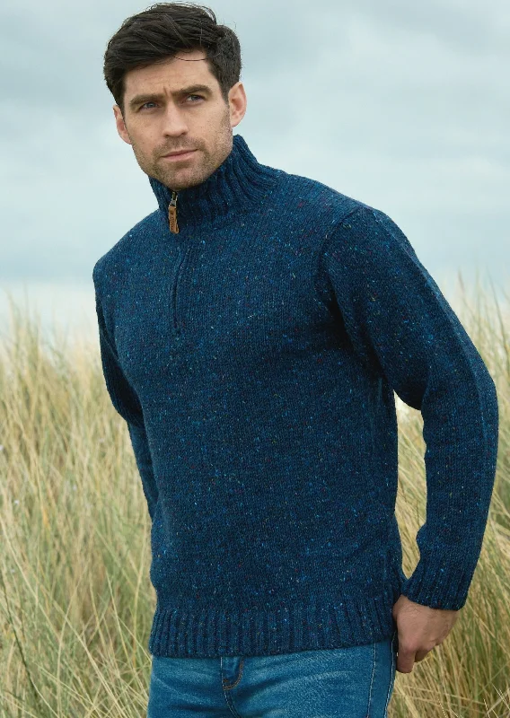 Men's Donegal Wool Half Zip Sweater | Blue