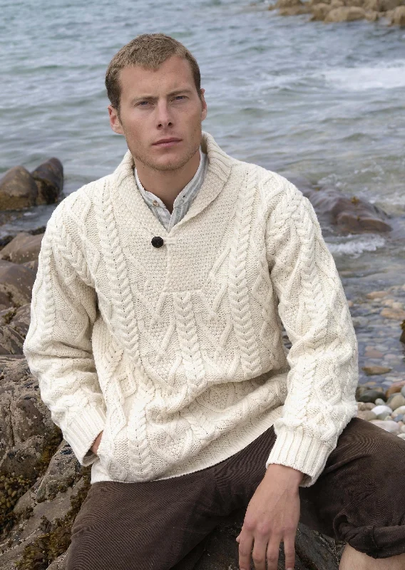 Dublin Shawl Collar Aran Sweater | Natural