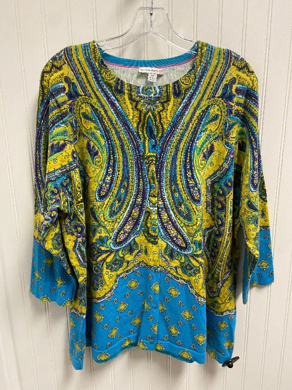 casual and relaxed short sleeve shirts for men -Sweater Cardigan By Isaac Mizrahi Live Qvc In Paisley Print, Size: 2x