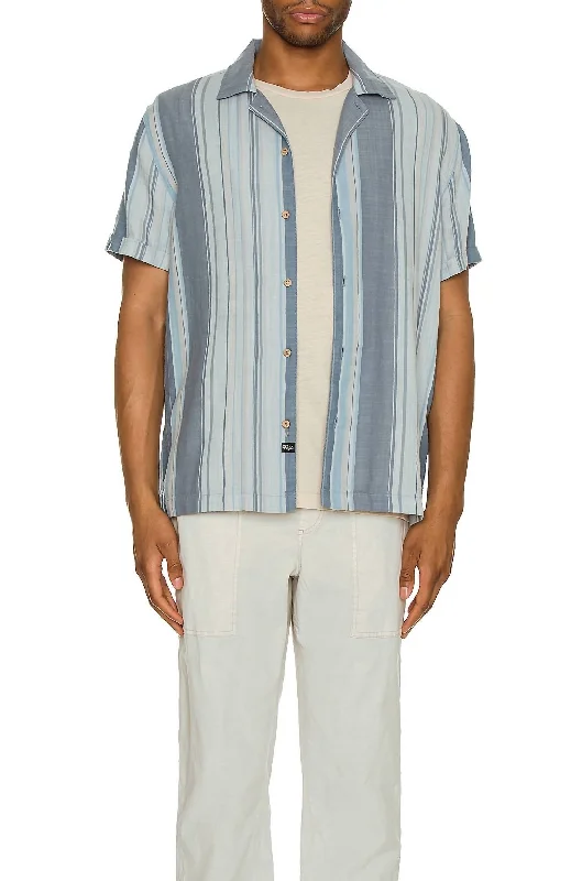 Men's small-batch shirts-Amalfi Stripe Camp Shirt In Cool Blue Banner