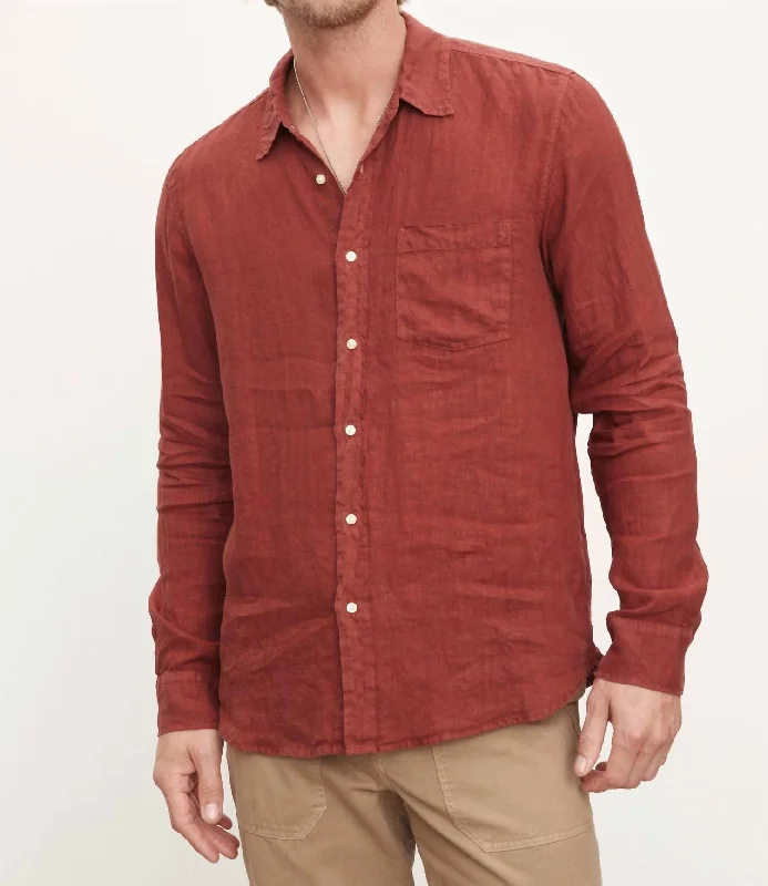 Men's glide shirts-Benton Linen Button Up Shirt In Copper