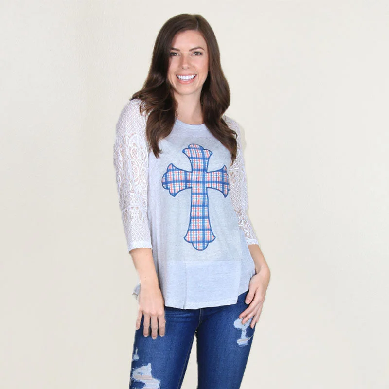 stylish short sleeve shirts for weekend trips -Bjaxx Southern Grace Plaid Cross Long Sleeve Raglan T-Shirt