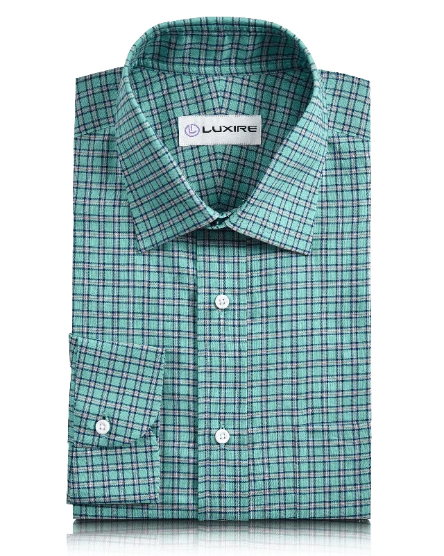 Men's rain shirts-Blue Green Gingham Checks Oxford