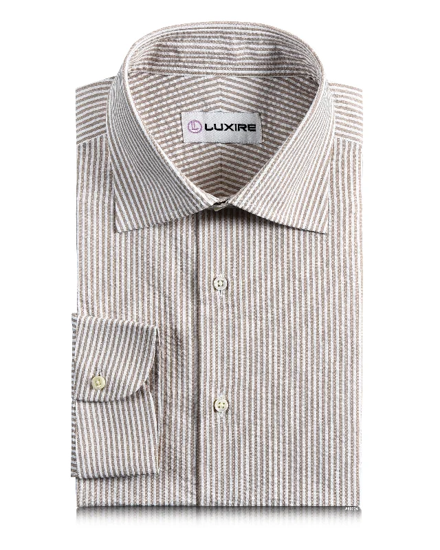 Men's statement-making shirts-Brown White Awning Stripes