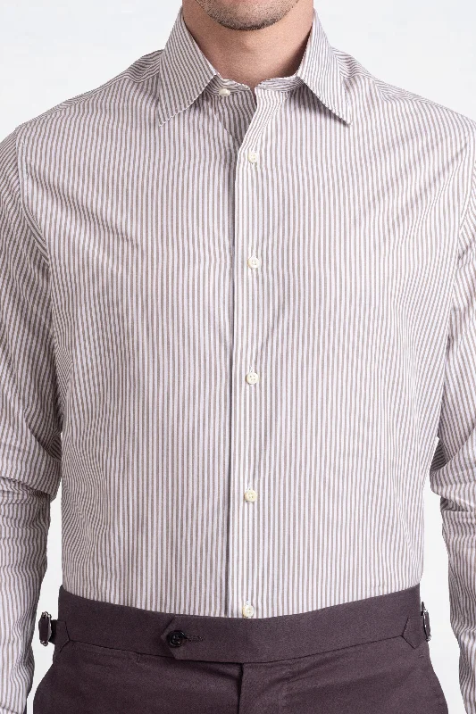 Men's sky shirts-Brown White Candy Stripes Shirt