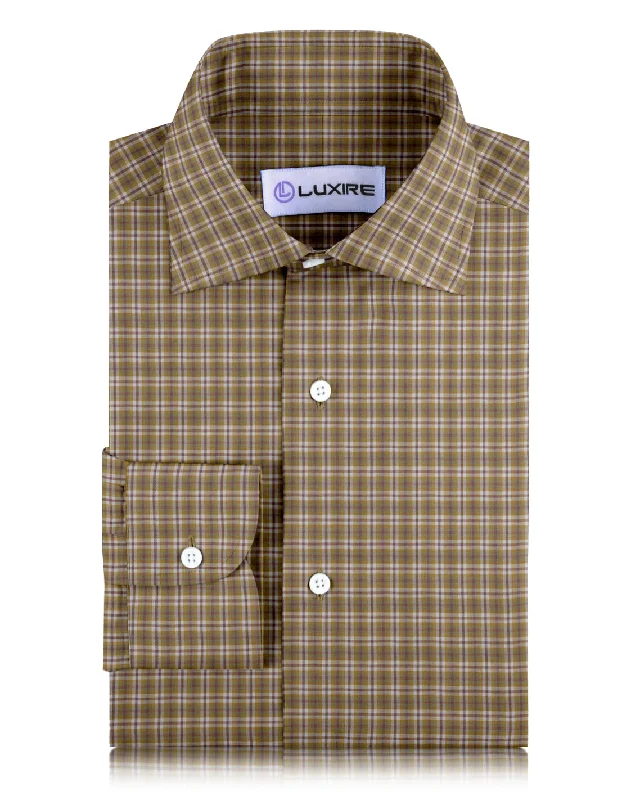 Men's no-fuss shirts-Brown White Crocodile Green Madras Checks