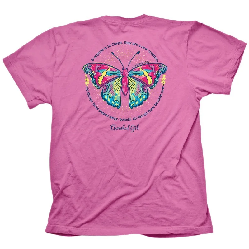 breathable and stylish short sleeve shirts for hot climates -Cherished Girl Butterfly Girlie Christian Bright T Shirt