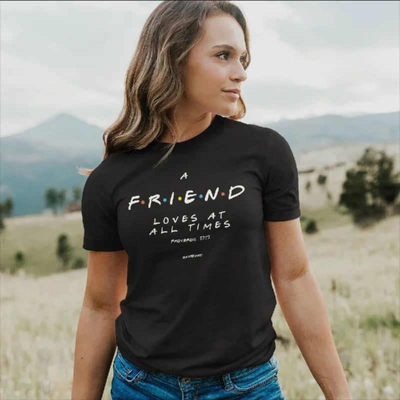 casual short sleeve t-shirts for everyday wear -Cherished Girl Grace & Truth A Friend Loves at All Times Friends Girlie Christian Bright T Shirt