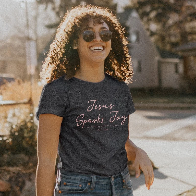 comfortable short sleeve shirts with relaxed cuts -Cherished Girl Grace & Truth Jesus Sparks Joy Girlie Christian Bright T Shirt