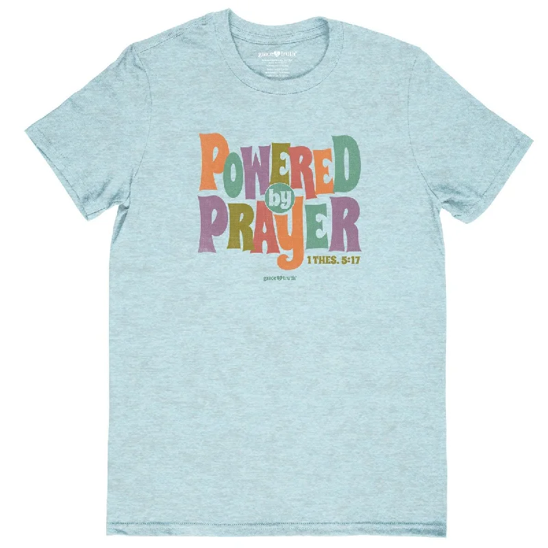 affordable short sleeve t-shirts for men’s active wear -Cherished Girl Grace & Truth Powered By Prayer Christian T-Shirt