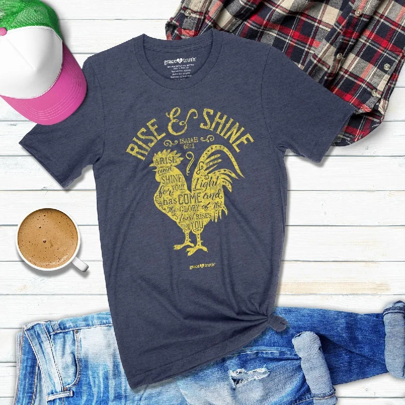 men’s breathable short sleeve t-shirts for outdoor events -Cherished Girl Grace & Truth Rise & Shine Rooster Girlie Christian Bright T Shirt