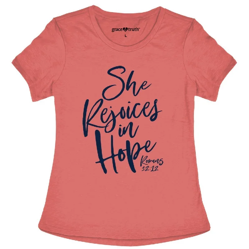 stylish short sleeve polo shirts for weekend wear -Cherished Girl Grace & Truth She Rejoices in Hope Christian Bright T Shirt