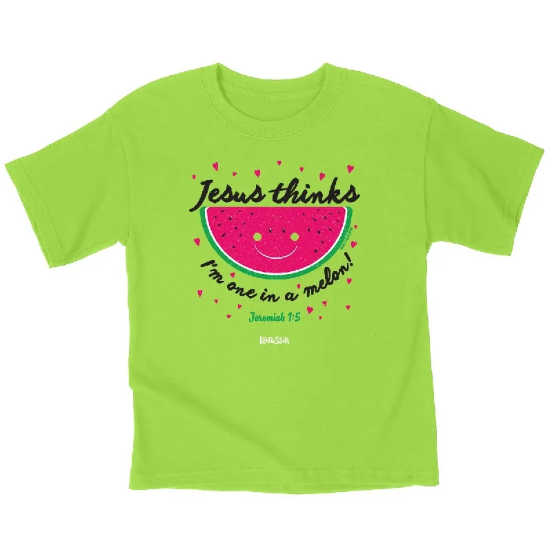 versatile short sleeve shirts for men’s wardrobe -Cherished Girl Jesus Thinks I'm One in a Melon Watermelon Christian Toddler Youth Bright T Shirt