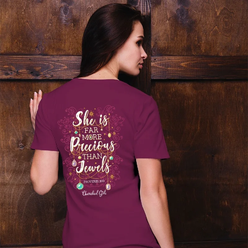 men’s versatile short sleeve shirts for any season -Cherished Girl She is More Precious Than Jewels Girlie Christian Bright T Shirt