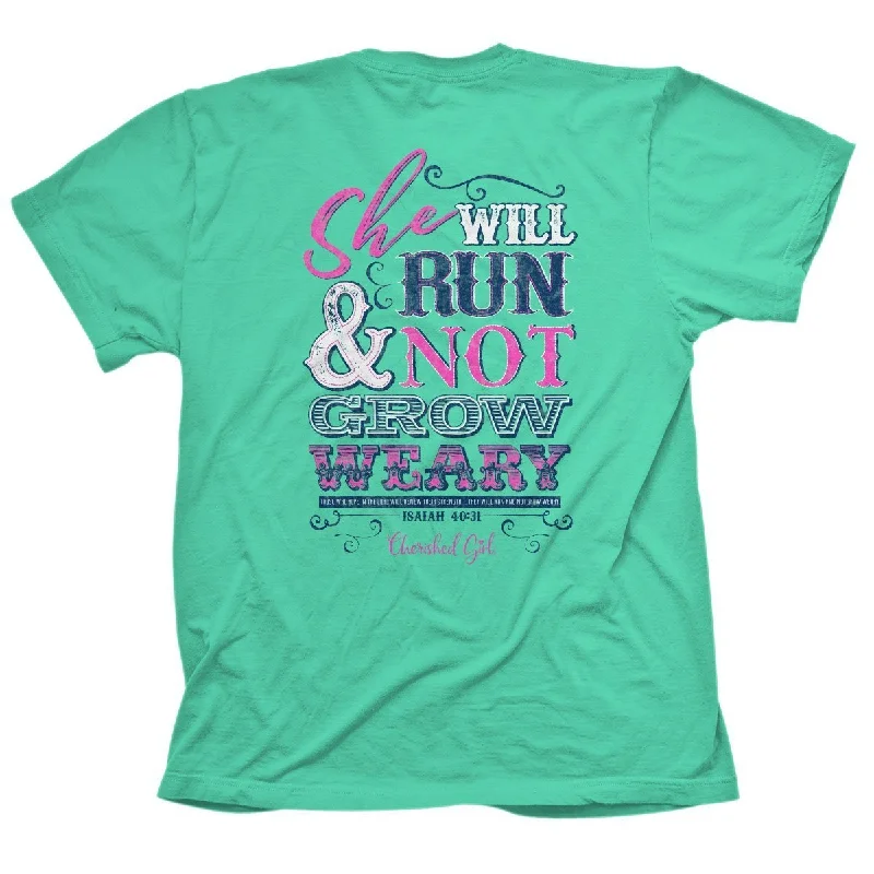 comfortable short sleeve shirts for vacation wear -Cherished Girl She Will Run & Not Grow Weary Girlie Christian Bright T Shirt