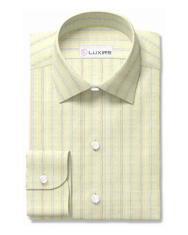 Men's roamer shirts-Classic Oxford: Pale Yellow with Blue Stripes