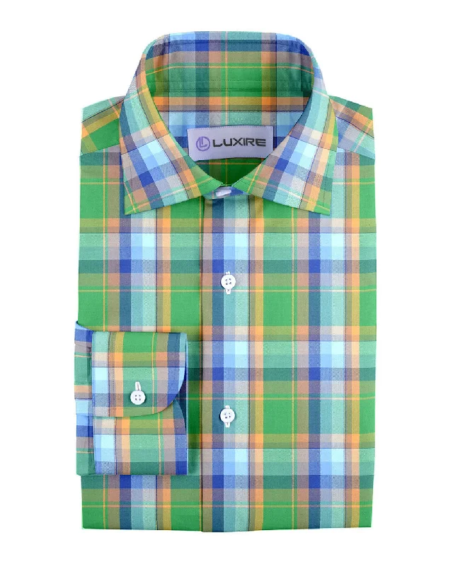 Men's unpolished shirts-Green Yellow Blue Tartan Checks Twill