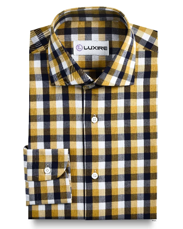 Men's steppe shirts-Fall Checks: Light Mustard Purple Gingham