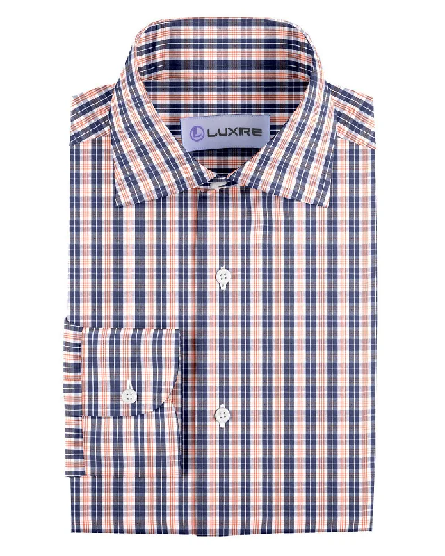 Men's grit shirts-Navy Orange White Tartan Checks