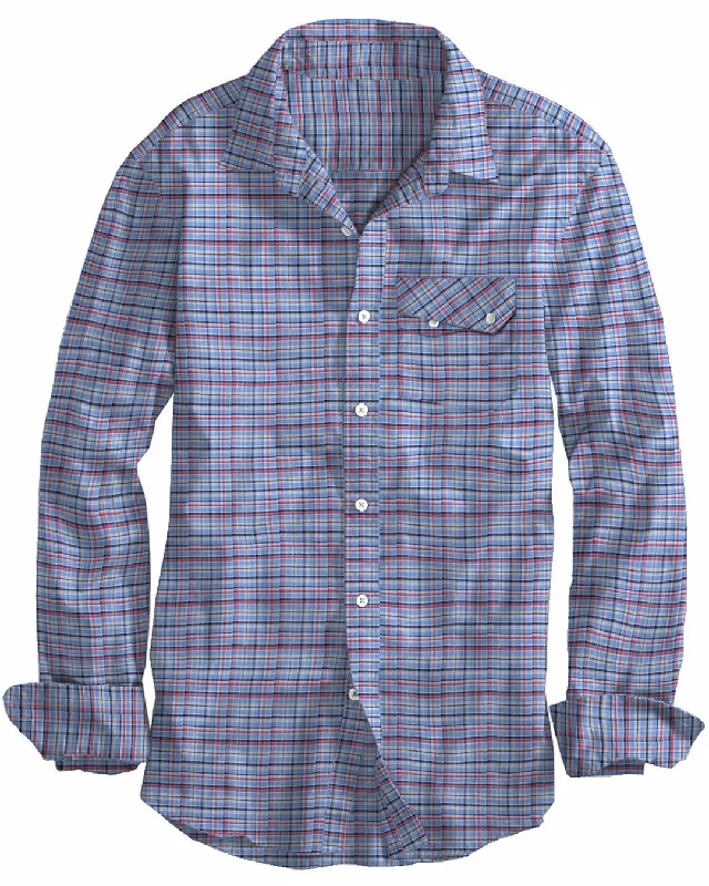 Men's fox shirts-Red Blue Cream Plaid Checks Oxford