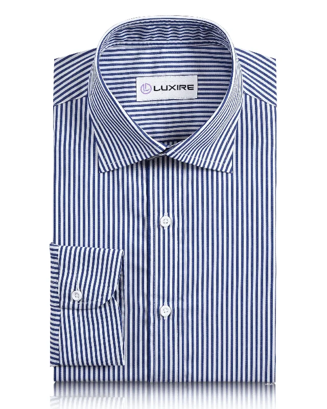 Men's twilight-vibe shirts-Dark Blue Awning Stripes Shirt