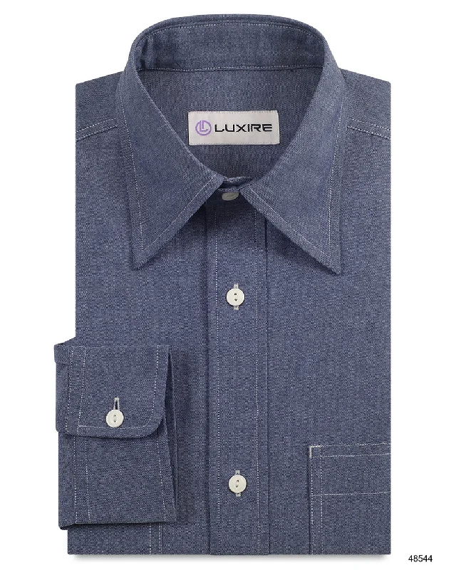 Men's small-batch shirts-Dark Navy Denim Chambrey