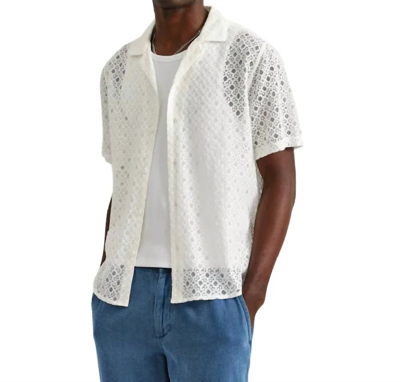 Men's gust shirts-Didcot Corded Lace Shirt In White