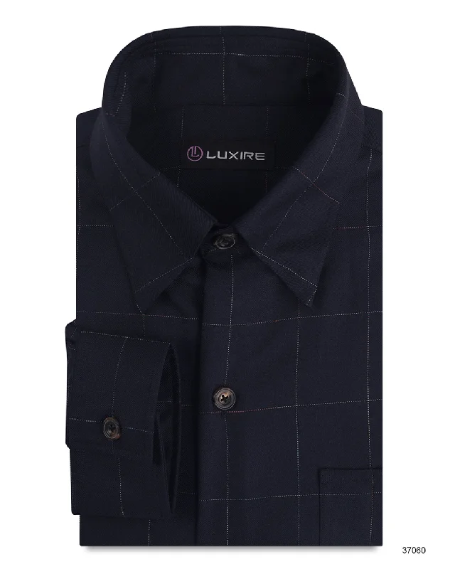 Men's glow shirts-Dugdale Navy Windowpane Twill shirt