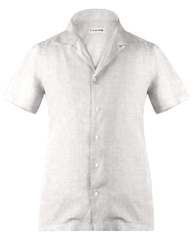 Men's flow shirts-Camp collar PRESET STYLE in Ecru Textured Linen