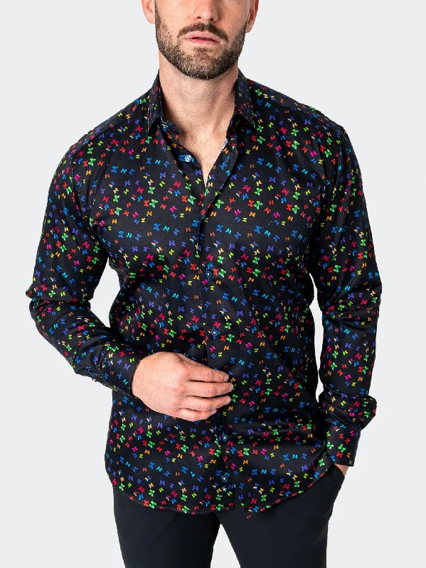 Men's coastal-inspired shirts-Fibonacci Neonbutterflies Black